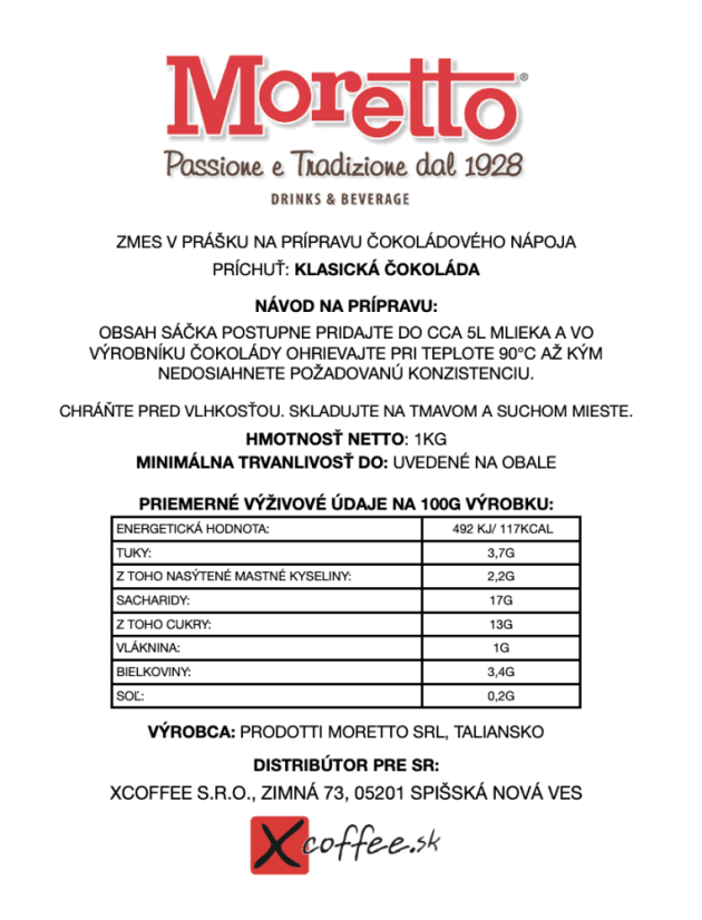 Moretto Klasicka cokolada popis