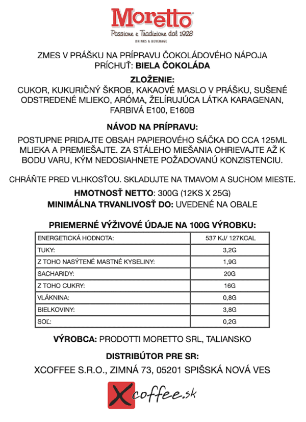 Čokoláda Moretto Biela 12x25g
